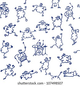 seamless doodle set of funny sheeps pattern