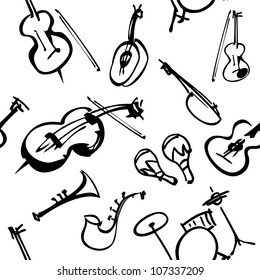 seamless doodle set of music instruments