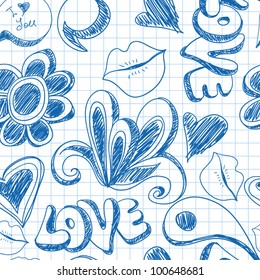 Seamless Doodle sketch pattern in a notebook abstract background