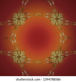 Seamless. Doodle, sketch, scribble on orange and red colors. Curl line flourish symbols. Victorian swirly ornaments Vector illustration. Scroll decorative vintage elements.
