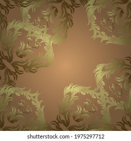 Seamless. Doodle, sketch, scribble on yellow, beige and neutral colors. Victorian swirly ornaments Vector illustration. Scroll decorative vintage elements. Curl line flourish symbols.