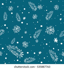 seamless doodle with snowflakes and branches