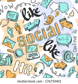 Seamless doodle social media pattern background vector illustration