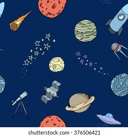 Seamless doodle space pattern set