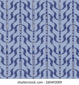 Seamless doodle sprigs. Blue vertical pattern. Vector illustration.  