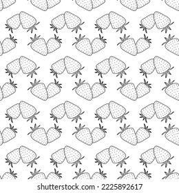 Seamless doodle srawberries pattern. Black and white cartoon berries background. Wrapping and gift paper. Home and kids apparel textile.