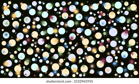 DOODLE SEM COSTURA FORMAS DE CÍRCULO DE ESTRELA TEXTURA DE PADRÃO MODELO COLORIDO ABSTRATO FUNDO MODERNO VETOR DE DESIGN