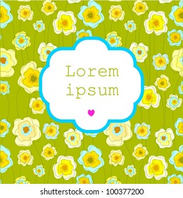Seamless doodle stick floral pattern-background with a frame.