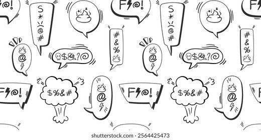 Seamless Doodle Style Speech Bubble Pattern with Comic Symbols, Expletives, and Expressions for Humorous and Creative Backgrounds