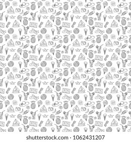 Seamless doodle summer vacation objects.