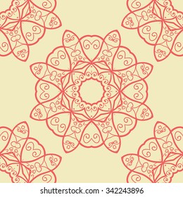 Seamless Doodle Symmetrical Print over Yellow Background