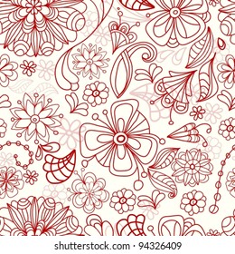 Seamless doodle tender floral background, vector illustration