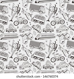 seamless doodle transport pattern