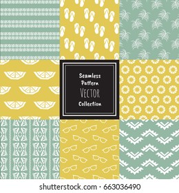 Seamless doodle vector collection set.8 seamless vector pattern summer collection. 