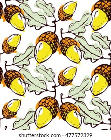 Seamless doodle vector pattern with  acorn.Autumn illustration. Vector background.