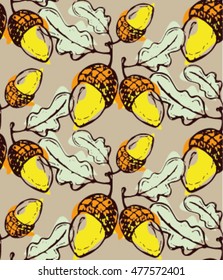 Seamless doodle vector pattern with  acorn.Autumn illustration. Vector background.