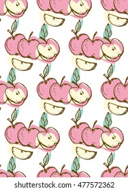 Seamless doodle vector pattern with  apple. Autumn illustration. Vector background.