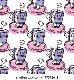 Seamless doodle vector pattern with cups. Autumn illustration. Vector background.