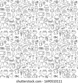 Seamless doodle vector pattern of food