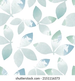 seamless doodle watercolour green leaves pattern background , greeting card or fabric