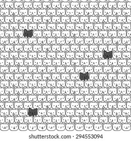 seamless doodle white and black cat pattern.