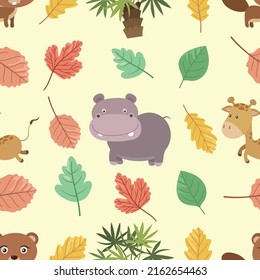 Seamless doodle wild animals cartoon pattern