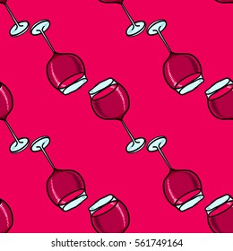 Seamless doodle wineglass background