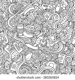 Seamless Doodles Abstract Fast Food Pattern