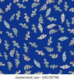 Seamless Doodles blue, gray and black on colors. Vintage. Stylish fabric pattern. Vector.