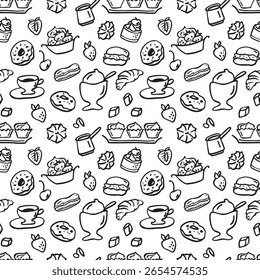 Seamless doodles pattern with bakery elements