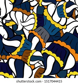Seamless Doodles white, blue and black on colors. Vintage. Stylish fabric pattern. Vector.