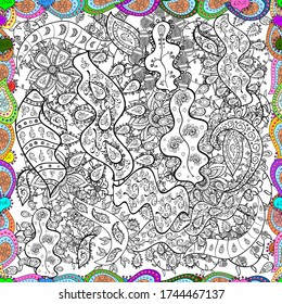 Doodles impecables blancos, grises y negros en colores. Vector. Patrón de tela elegante. Vintage.