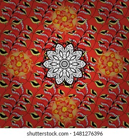 Seamless Doodles white, red and black on colors. Vintage. Stylish fabric pattern. Vector.