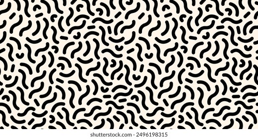 Modelo inconsútil del doodle-estilo con los Elementos geométricos abstractos del grunge en blanco y negro. Ideal para Anuncios, postales, anuncios, Fondos de pantalla, papel de regalo y textiles. Diseño inspirado en Memphis.
