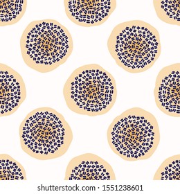 Punto sin inconvenientes en toda la textura del vector de impresión. Círculo estitch de mano geométrica moderna. Repetición Del Fondo Del Patrón De Motivo De Parches Abstracto. Forma texturada de Punto de Polka Orgánico. Papel de escritorio mínimo EPS 10