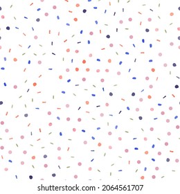 Seamless Dot Confetti. Random Spot Confetti. Rainbow Retro Color Background. Small Baby Sparks Pattern. Blue Bright Explosion Spray. Abstract Dot Sparkle. Polka Dot Vector. Abstract Fashion Confetti