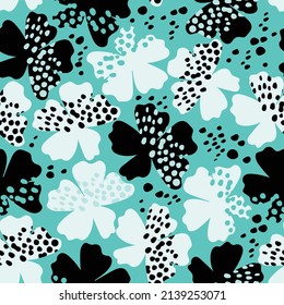 seamless dot flower pattern on green background