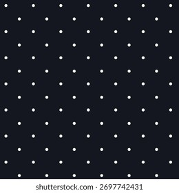 Seamless dot grid pattern featuring evenly spaced white dots on a dark background. This minimalist geometric texture is ideal for digital design, fashion textiles, packaging, branding, 
