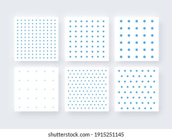 Seamless Dot Grid Wireframe Textured Vector Pattern Template Set. 9 Different Square Types