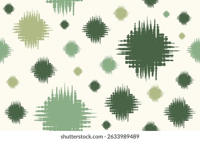 Seamless dot ikat wind effect Green and cream pattern in Aztec style. Motifs Ikat embroidery abstract design for texture, fabric, clothing, wrapping, decoration