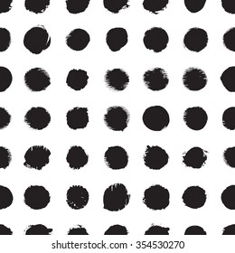 Seamless dot pattern. Hand painted circles. Ink illustration. Polka dot.