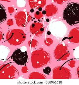 Seamless dot pattern. Hand painted circles with rough edges. Dry brush ink illustration.
