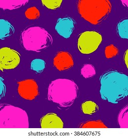 Seamless dot pattern. Hand painted circles with rough edges. Dry brush ink illustration.