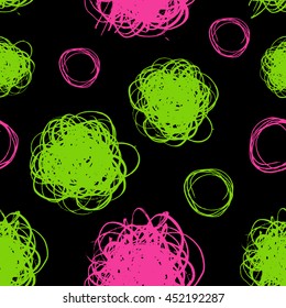 Seamless dot pattern. Hand painted circles with rough edges. Dry brush ink illustration.