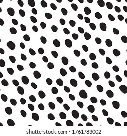 Seamless Dot Polkadot. Black Animal Polka. Isolated Fur Cheetah Texture. Vector Blot. Animal Polka. Dirty Blob. Cheetah Print Dirt. White Hand Ink. Seamless Mud Texture. Irregular Paint Pattern