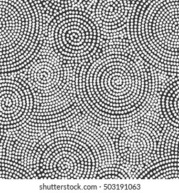 Seamless dot spiral pattern. Grungy circular motion mosaic, noise, continuous, repeat, hand, tile, ornament, type background vector image, illustration