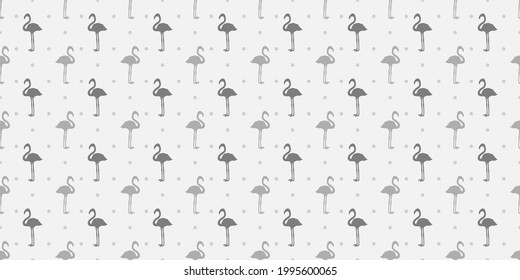 Seamless dot texture with flamingos. Abstract birds. Polka pattern. Black and white illustration