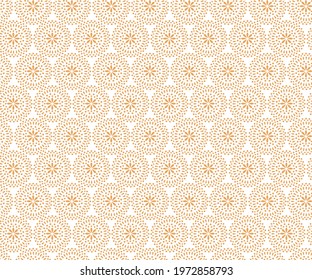 Seamless doted retro floral pattern on white background. Abstract modern orange dotted flower.