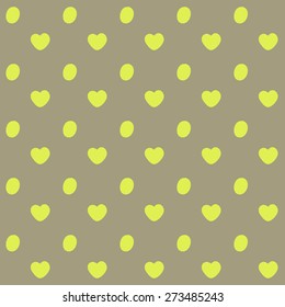 Seamless dots and hearts background - vector pattern