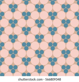 Seamless dots pattern. Abstract geometric, geo, background. Circles pattern in beige and blue. Vector seamless pattern. Abstract background with dots in random sizes 